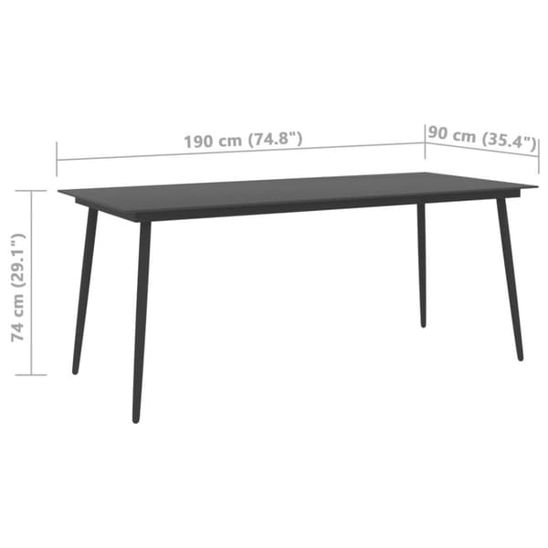 vidaXL havebord 190x90x74 cm stål og glas sort