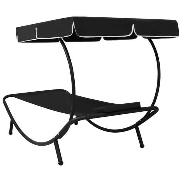 vidaXL Solsäng med tak & kudde svart