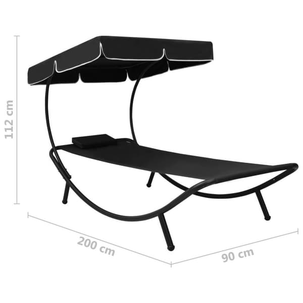 vidaXL Solsäng med tak & kudde svart