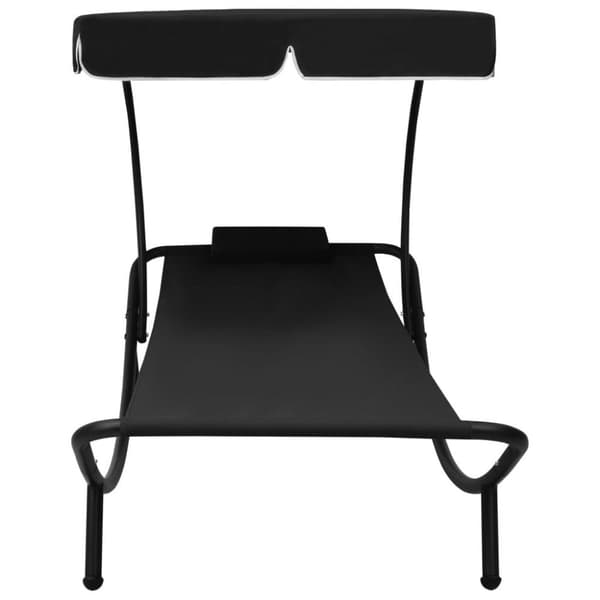 vidaXL Solsäng med tak & kudde svart