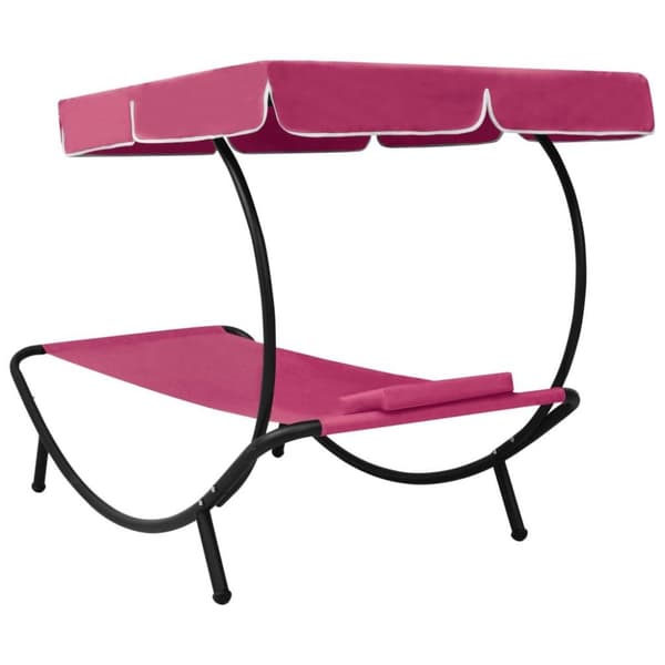vidaXL Solsäng med tak & kudde rosa