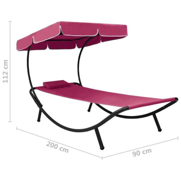 vidaXL Solsäng med tak & kudde rosa