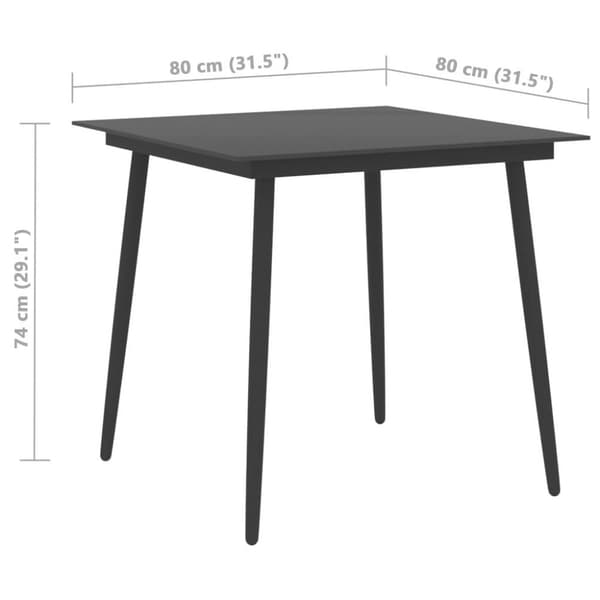vidaXL havebord 80x80x74 cm stål og glas sort