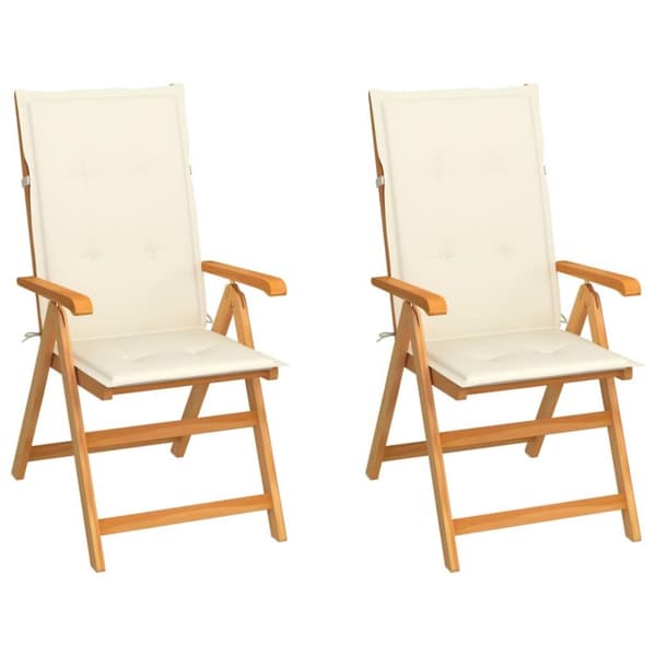 vidaXL Hagestoler med kremhvite puter 2 stk heltre teak