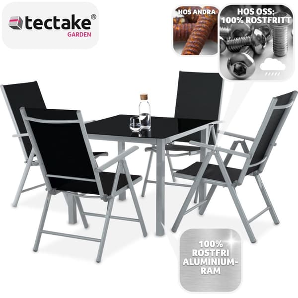 Matgrupp i Aluminium med 4 stolar - silver