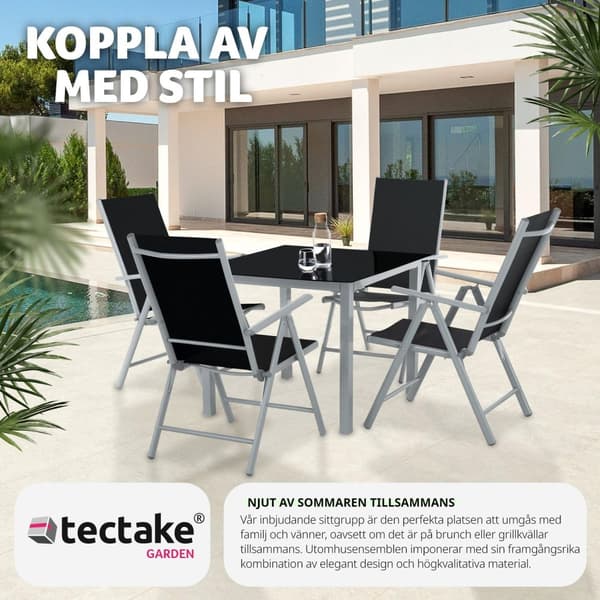 Matgrupp i Aluminium med 4 stolar - silver