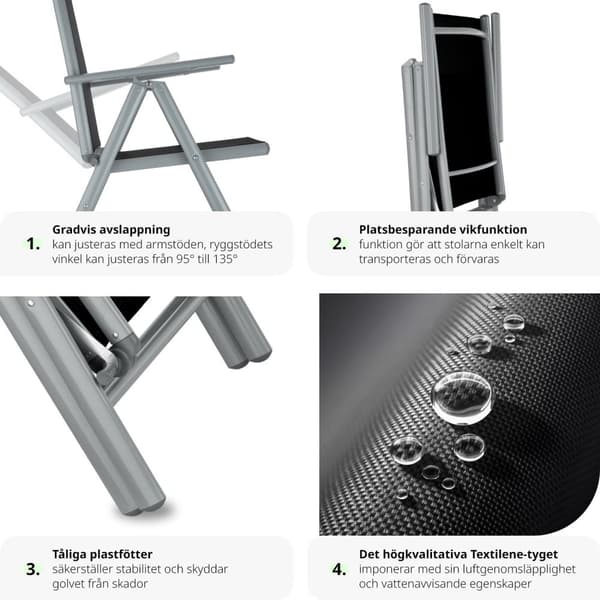 Matgrupp i Aluminium med 4 stolar - silver