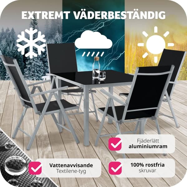 Matgrupp i Aluminium med 4 stolar - silver