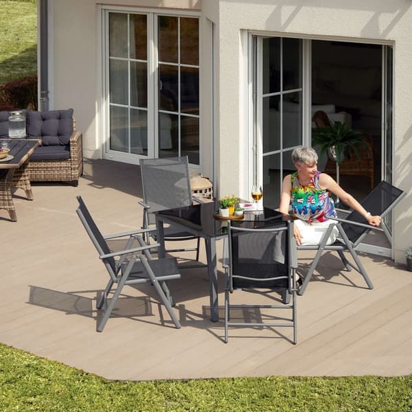 Matgrupp i Aluminium med 4 stolar - silver