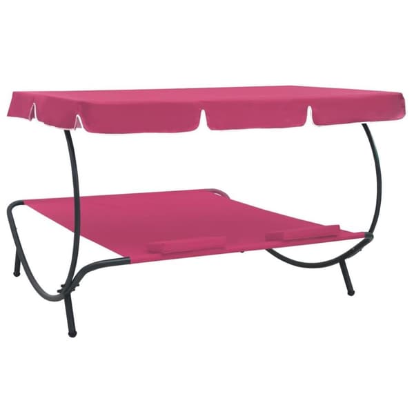 vidaXL Solsäng med tak & kuddar rosa