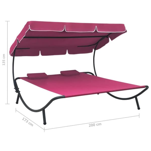 vidaXL Solsäng med tak & kuddar rosa