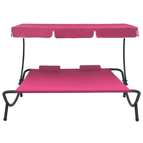vidaXL Solsäng med tak & kuddar rosa
