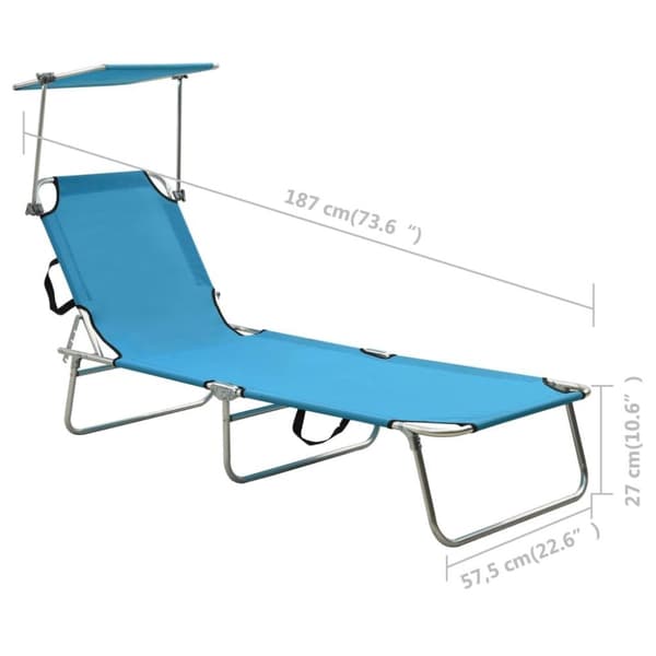 vidaXL foldbar liggestol med baldakin aluminium blå