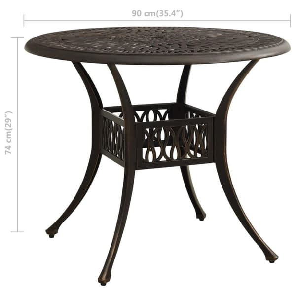 vidaXL Puutarhapöytä pronssi 90x90x74 cm valualumiini