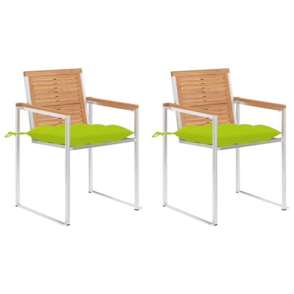 vidaXL Trädgårdsstolar 2 st med dynor massiv teak och stål