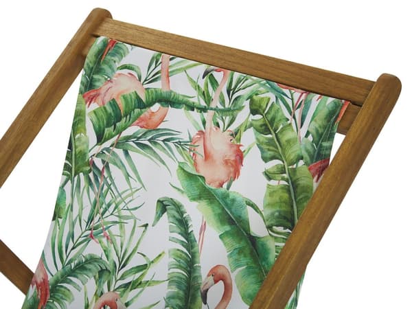 Uppsättning med 2 Solstolar Ljust Akaciaträ Ram Flamingo Motiv Tyg Justerbar Hopfällbar