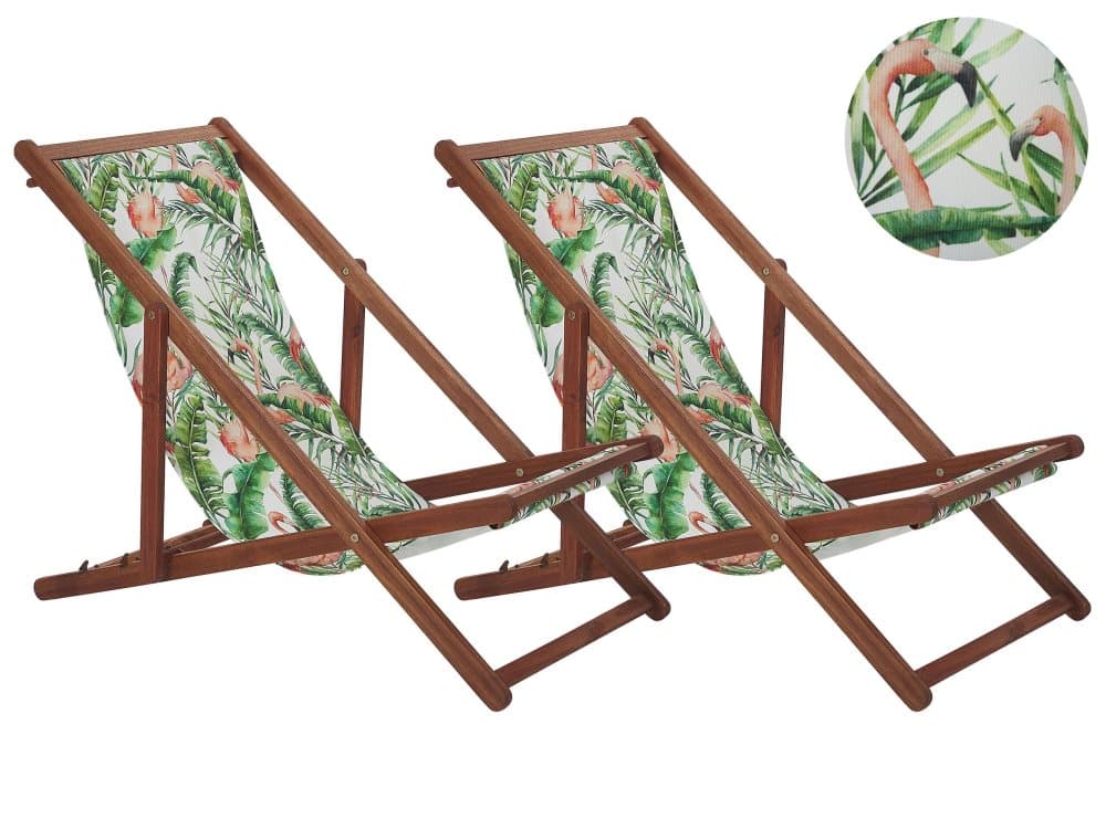 Solstol 2 st mörkt akaciaträ flamingo motiv ANZIO