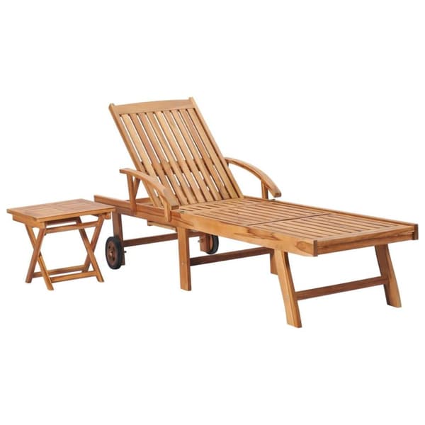 vidaXL Solsäng med bord och dyna massiv teak