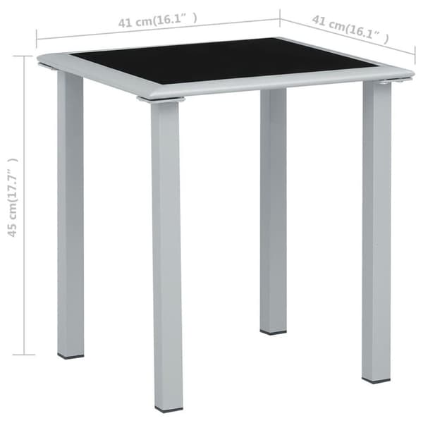 vidaXL Puutarhapöytä musta ja hopea 41x41x45 cm teräs ja lasi