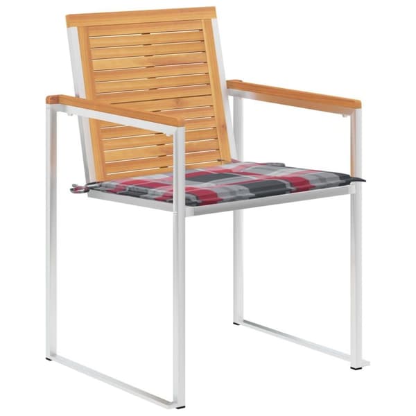 vidaXL Trädgårdsstolar 2 st med dynor massiv teak och stål