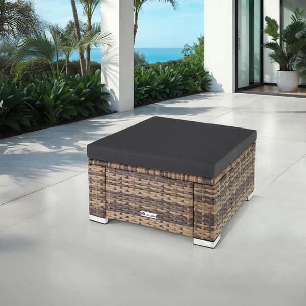 Polyrattan puf med hynde - natur