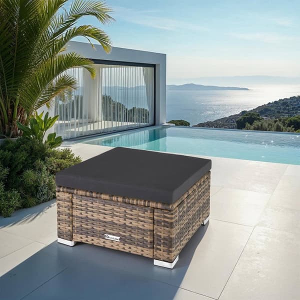 Polyrattan puf med hynde - natur