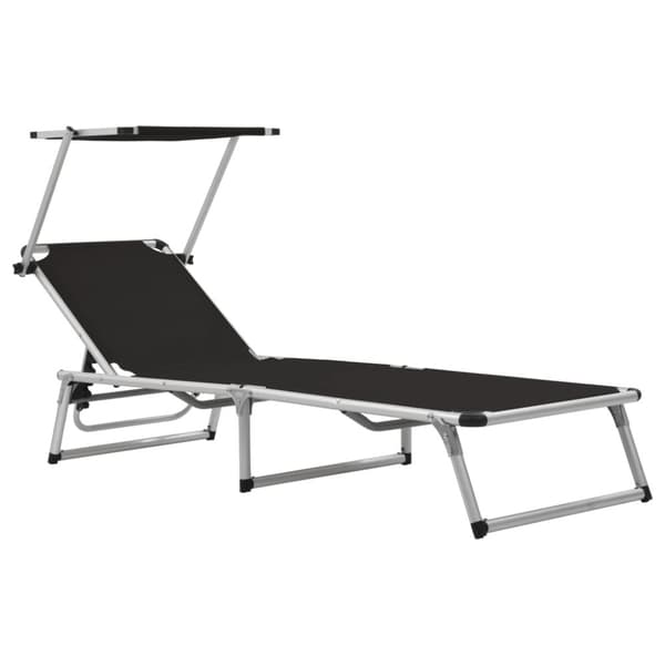 vidaXL foldbare liggestole m. baldakin 2 stk. aluminium textilene sort