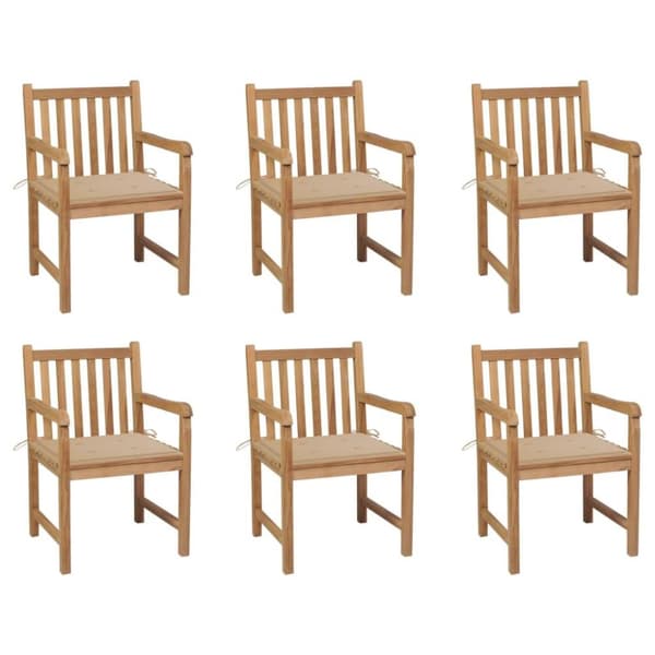 vidaXL Trädgårdsstolar 6 st med beige dynor massiv teak