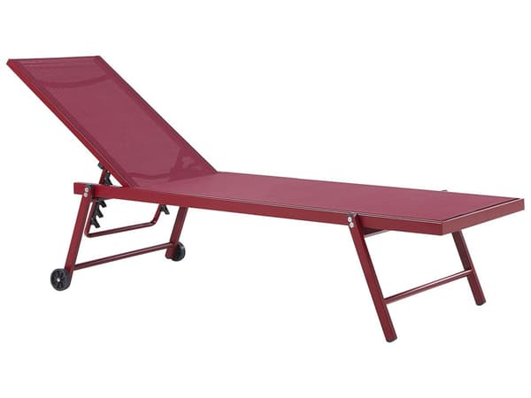 Havestol Rød Aluminium 198 x 61 cm Justerbar Nakkestøtte med Hjul til Gårdhave