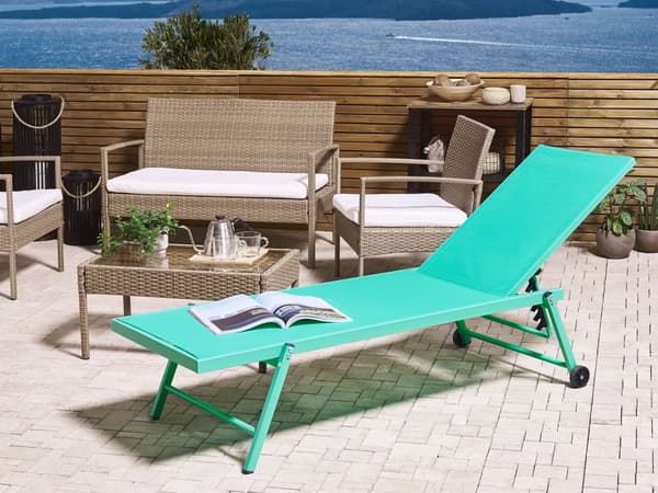 Havestol Turkis Aluminium 198 x 61 cm Justerbar Nakkestøtte med Hjul til Gårdhave