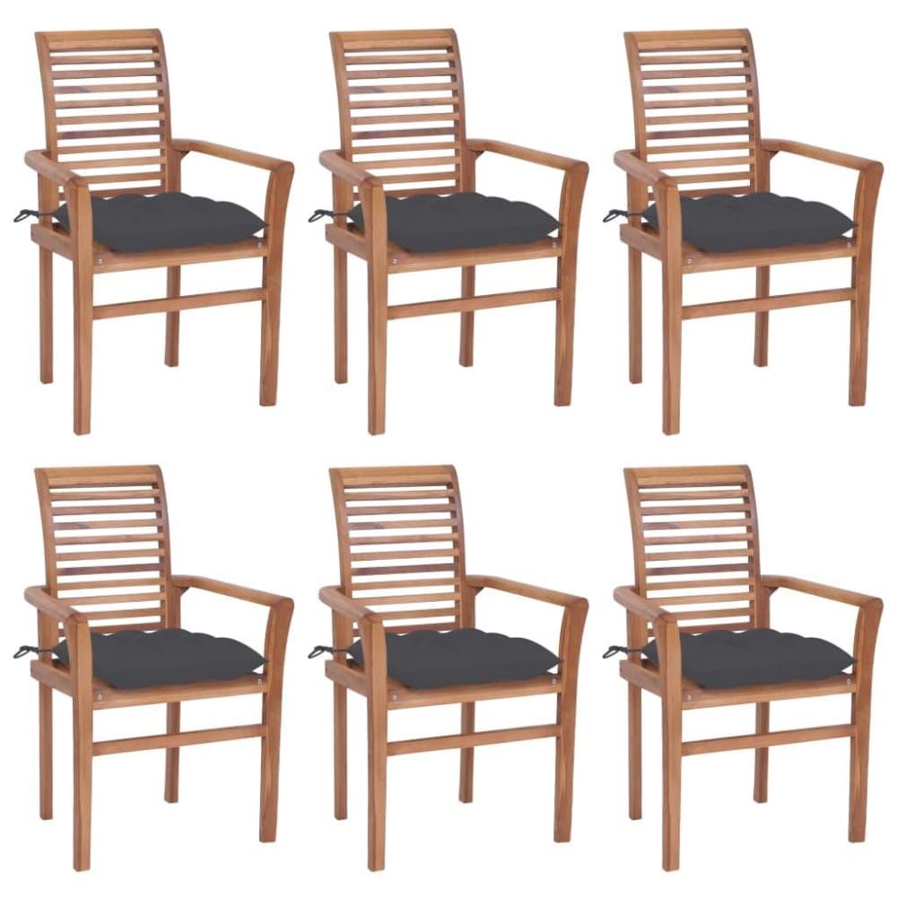 vidaXL Matstolar 6 st med dynor antracit massiv teak