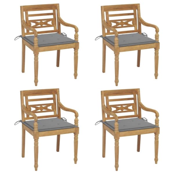 vidaXL Bataviastolar med dynor 4 st massiv teak