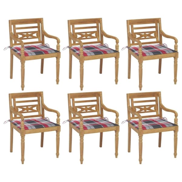 vidaXL Bataviastolar med dynor 6 st massiv teak