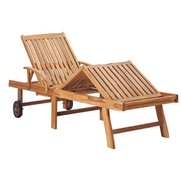 vidaXL Solsäng 2 st med rödrutig dyna massiv teak