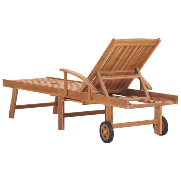 vidaXL Solsäng 2 st med rödrutig dyna massiv teak