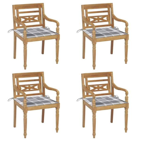 vidaXL Bataviastolar med dynor 4 st massiv teak