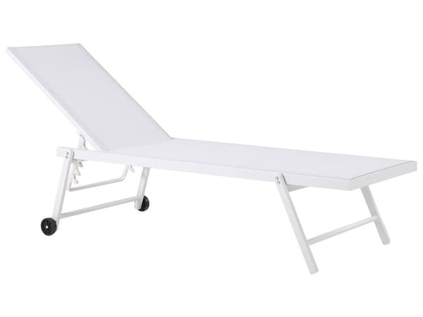 Solsäng Vit Syntetiskt Säte Aluminiumram 198 x 61 cm Justerbart Ryggstöd Patio Trädgård