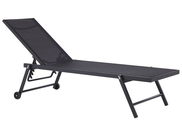 Solsäng Svart Syntetiskt Säte Aluminiumram 198 x 61 cm Justerbart Ryggstöd Patio Trädgård