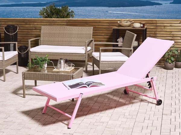 Solsäng Rosa Syntetiskt Säte Aluminiumram 198 x 61 cm Justerbart Ryggstöd Patio Trädgård