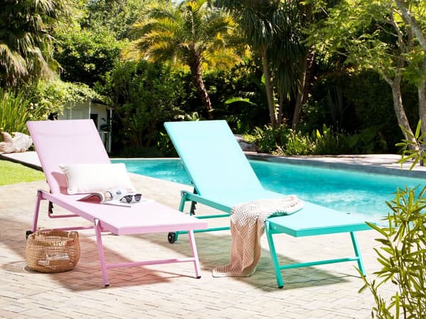Solsäng Rosa Syntetiskt Säte Aluminiumram 198 x 61 cm Justerbart Ryggstöd Patio Trädgård