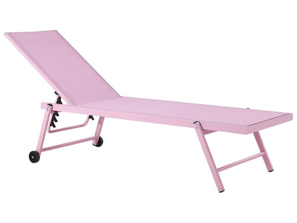 Solsäng Rosa Syntetiskt Säte Aluminiumram 198 x 61 cm Justerbart Ryggstöd Patio Trädgård