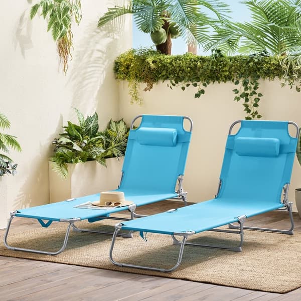 SoBuy 2 stk Sammenklappelige liggestole med nakkestøtte Solsenge med lomme Relaxstole blå OGS35-Bx2