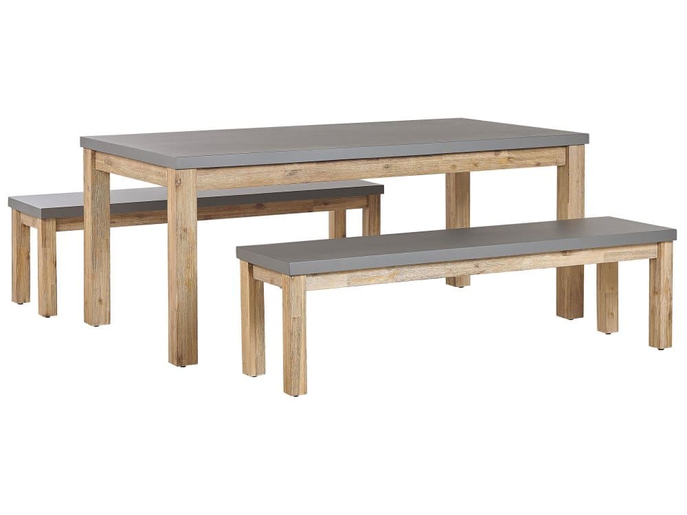 Trädgårdsmöbelset av bord och 2 bänkar grå OSTUNI