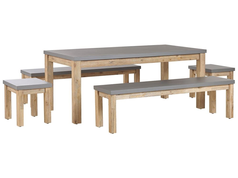 Trädgårdsmöbelset av bord 2 bänkar och 2 stolar grå OSTUNI