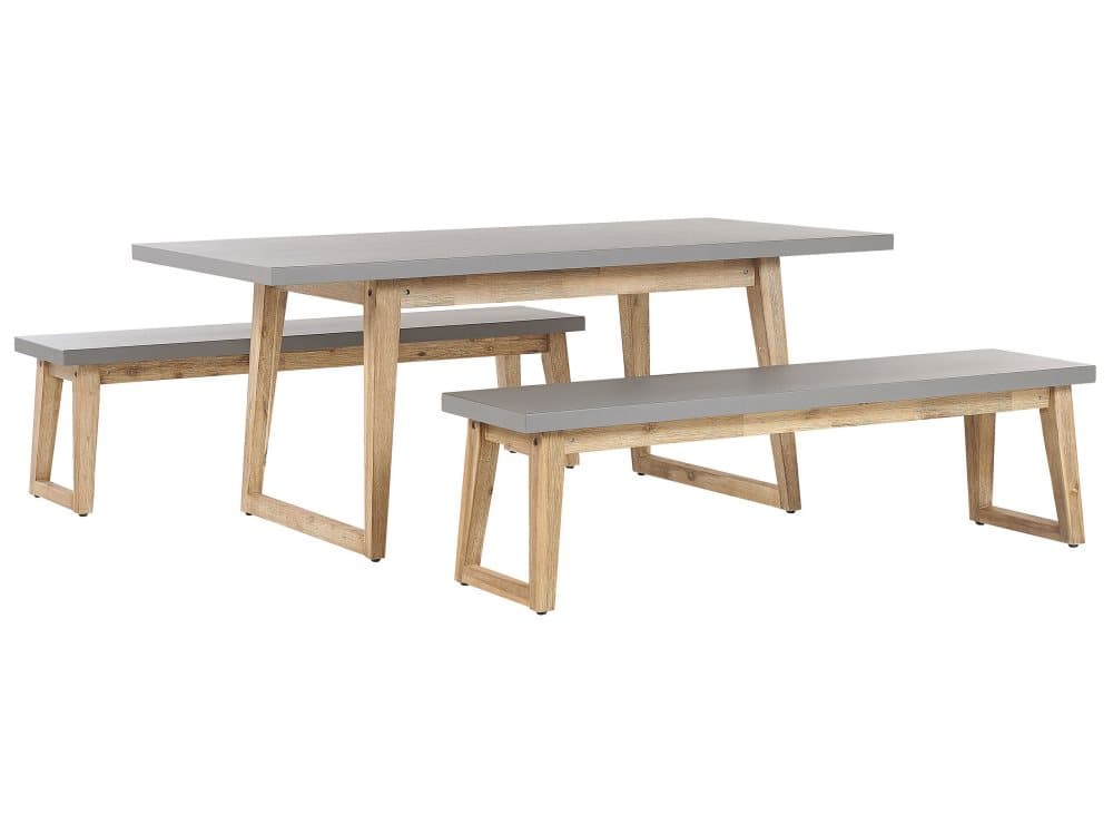 Trädgårdsmöbelset av bord och 2 bänkar grå ORIA
