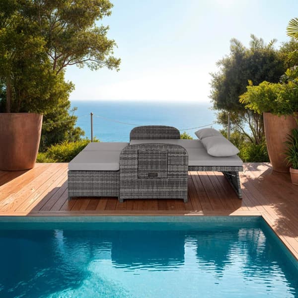 Loungesoffa Kreta i konstrotting, inklusive skyddsöverdrag - grå