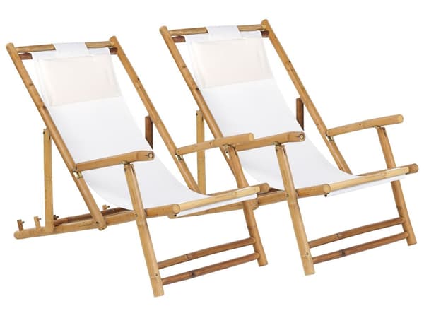 Aurinkotuoli vaalea puu/beige bambua taitettava 2 kpl perinteinen tyyli
