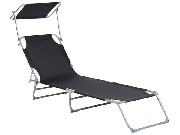 Trädgård Solsäng Svart Tyg Stålram Hopfällbart Ryggstöd Avtagbart Tak Rostbeständig Uteplats Terrass Modern Design
