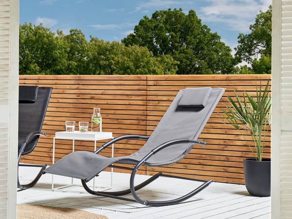 Aurinkotuoli vaaleanharmaa 60 x 90 x 155 cm teräs tekstiilikuitu keinuva tyyny UV-kestävä
