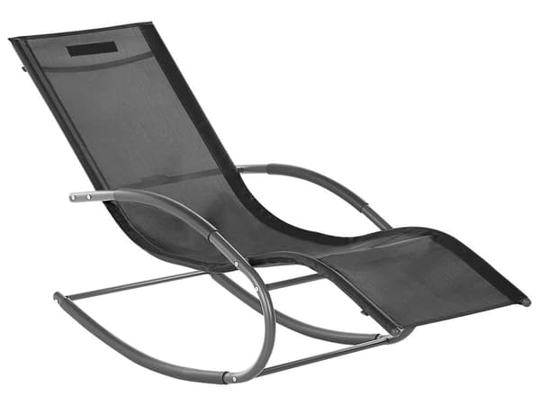 Aurinkotuoli musta 60 x 90 x 155 cm teräs tekstiilikuitu keinuva tyyny UV-kestävä
